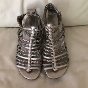Michael Shannon silver sandals w/ wedge heel